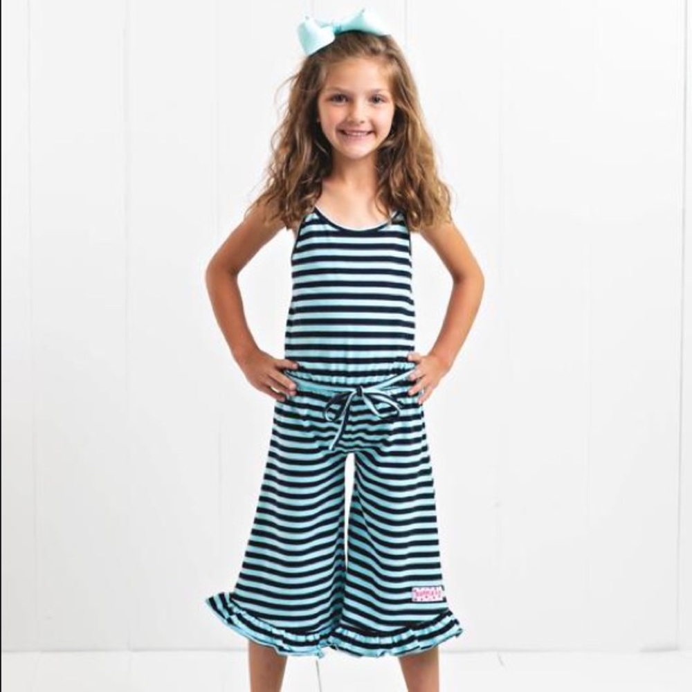 Ruffle Girl Navy Stripe Ruffle Capri Romper